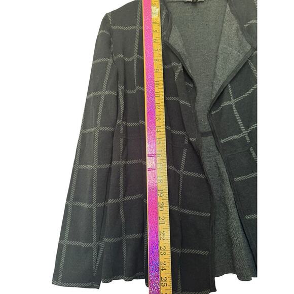 Eileen Fisher XS Open Front Cardigan Jacket black gray Windowpane Check Linen bl - Picture 8 of 11